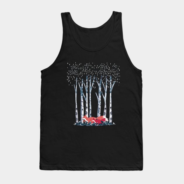 Forest Birches and fox with baby, outdoor and nature lovers, watercolor style Tank Top by Collagedream